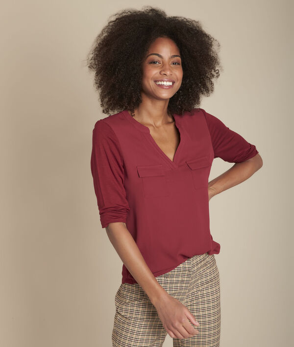 Blouse uit twee materialen met Tunesische kraag Genna | 1-2-3 Blouse uit twee materialen met Tunesische kraag Genna PhotoZ | 1-2-3