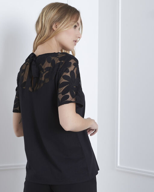 Schwarzes spitzen-t-shirt mit stickerei port louis schwarz.