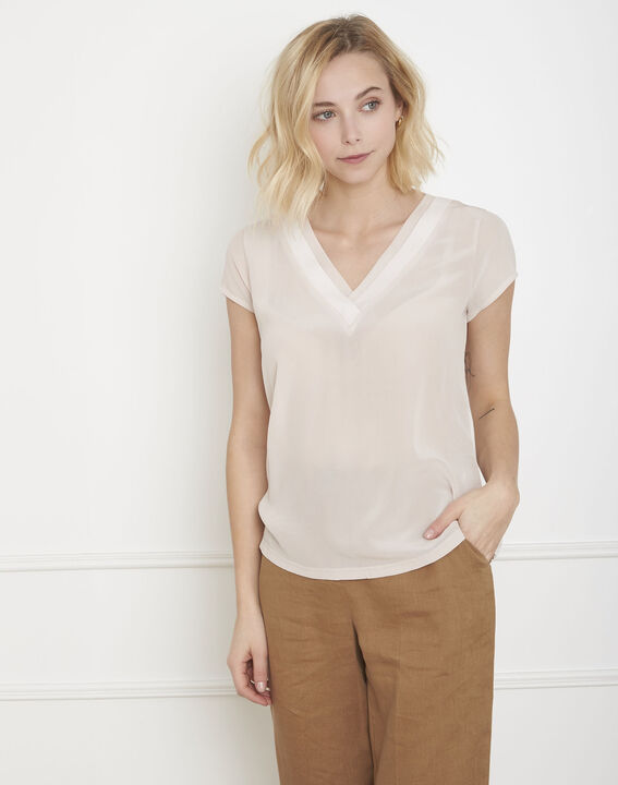 Blouse rose bimatière soie Viva | 1-2-3 Blouse rose bimatière soie Viva PhotoZ | 1-2-3