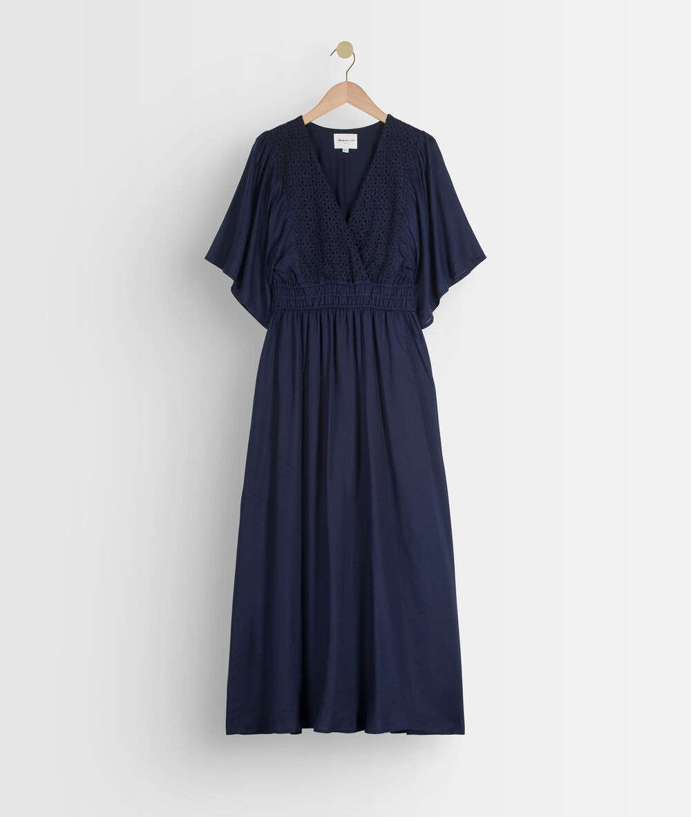 Robe bleue brodée lauretta encre.