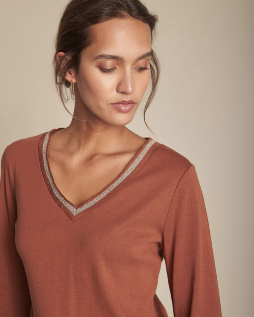 Tee-shirt acajou encolure v calypso caramel.