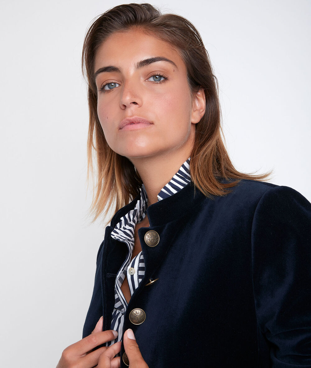 Veste officier marine en velours tang marine.