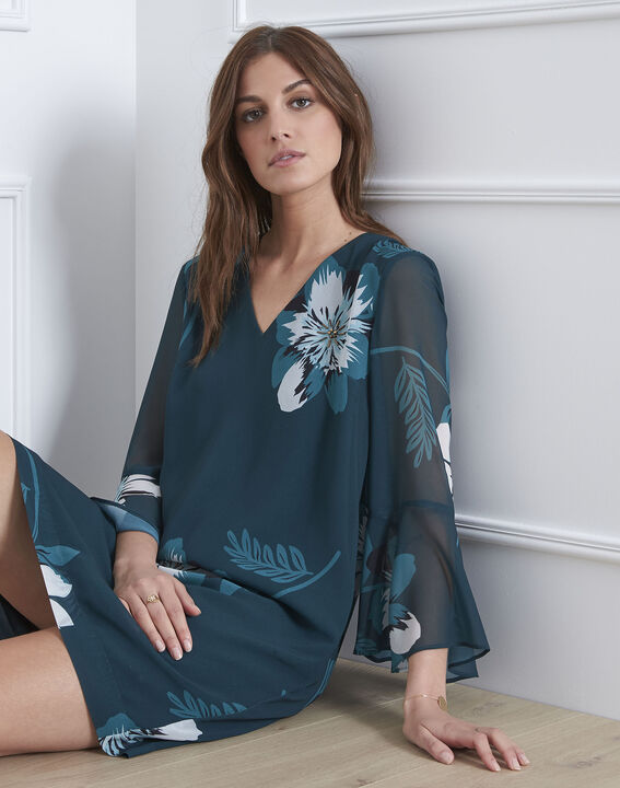 Robe vert foncé imprimé fleuri Astrid | 1-2-3 Robe vert foncé imprimé fleuri Astrid PhotoZ | 1-2-3