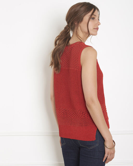 Pull rouge maille ajouré esprit crochet albi orange.