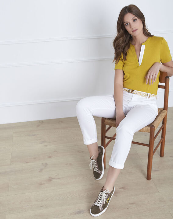 Pantalon blanc chino ceinture fantaisie Francis | 1-2-3 Pantalon blanc chino ceinture fantaisie Francis PhotoZ | 1-2-3