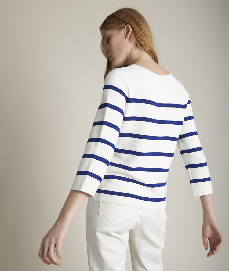 Pull ottoman rayé bleu nacadamia cobalt.