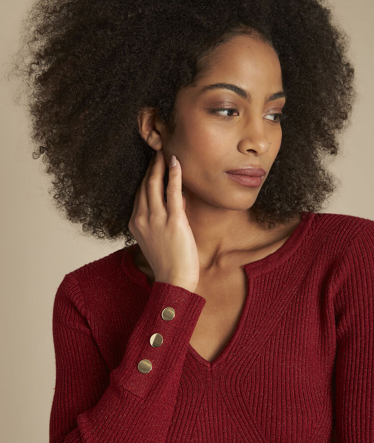 Pull côtelé en lurex fanatique prune fonce.