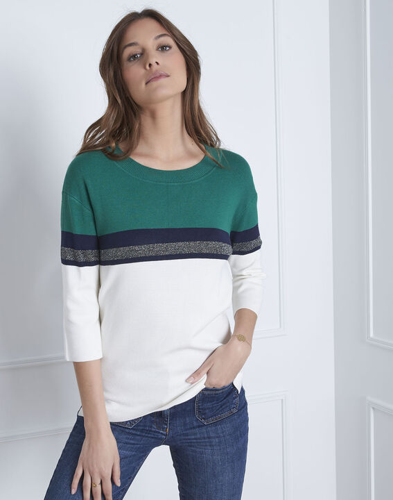Pull vert rayé colorblock Absynthe | 1-2-3 Pull vert rayé colorblock Absynthe PhotoZ | 1-2-3