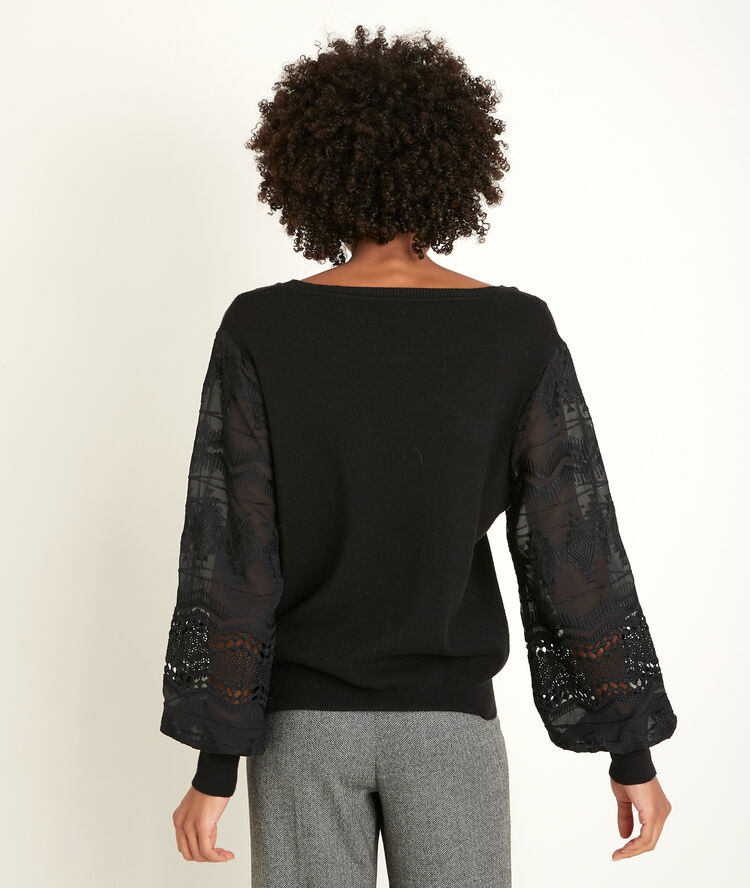 Pull à manches en dentelle relly noir.