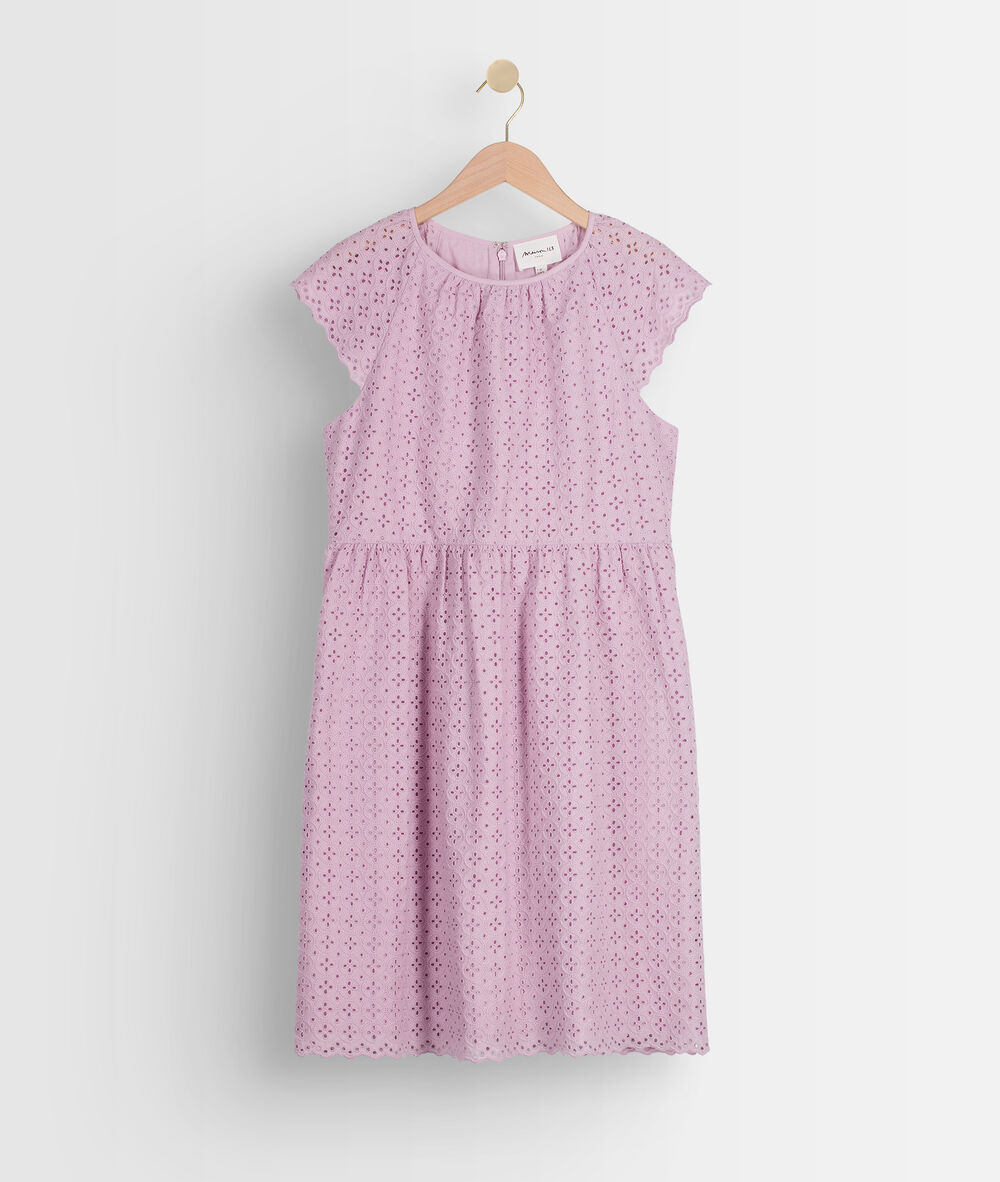 Robe en coton brodée mauve lilian mauve.
