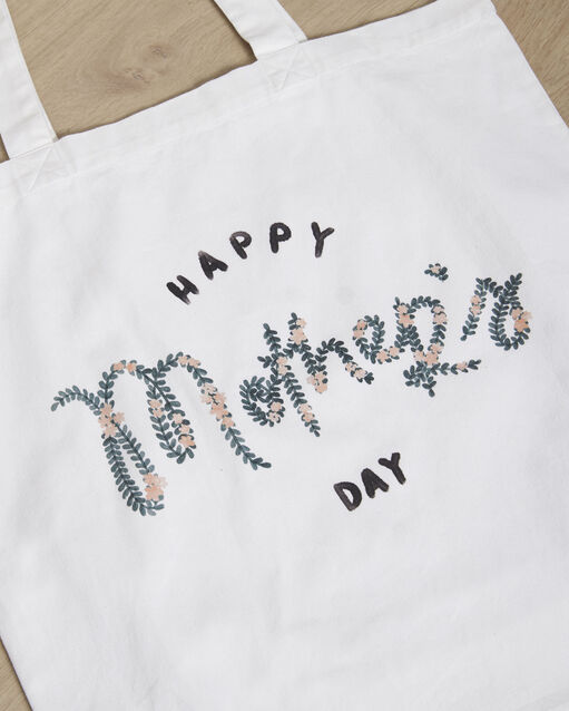 Tote bag blanc imprimé "happy mother's day" uziel blanc casse.