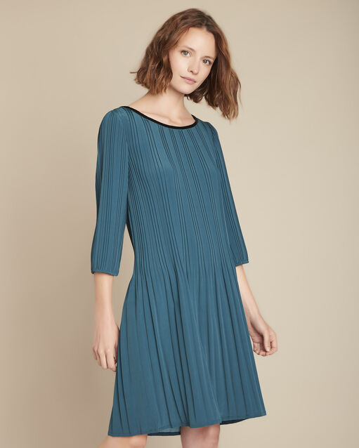 Robe droite plissée iris cypres.