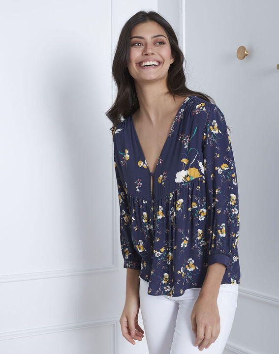 Blouse marine imprimé fleuri Virtuose | 1-2-3 Blouse marine imprimé fleuri Virtuose PhotoZ | 1-2-3