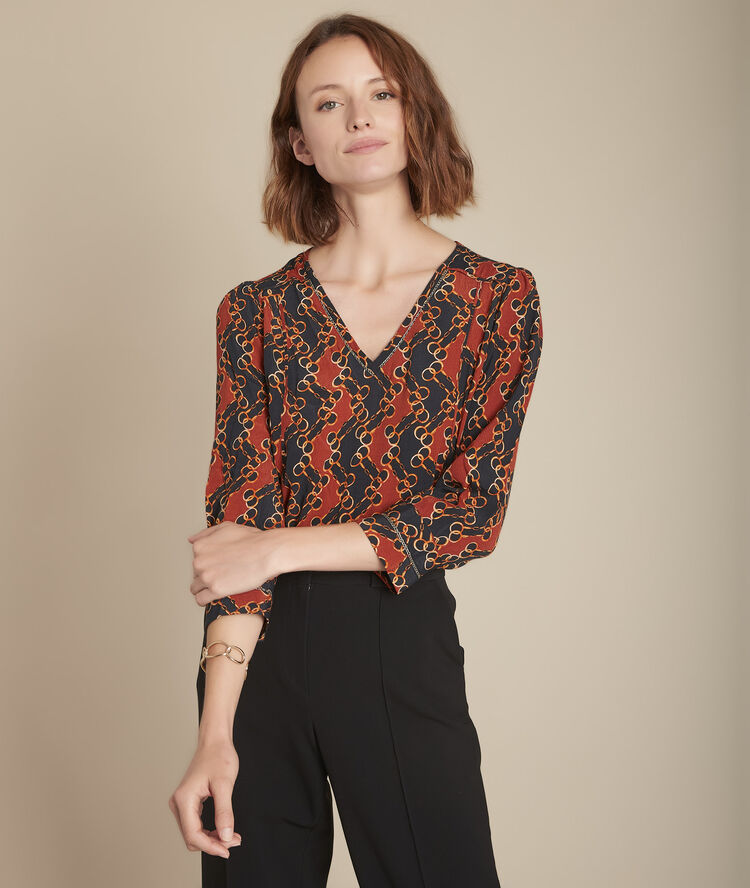 Blouse met kettingprint moscou caramel.