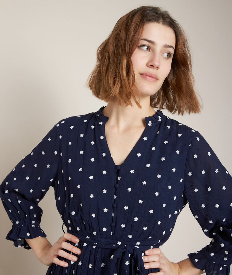 Robe longue brodée cosiris marine.