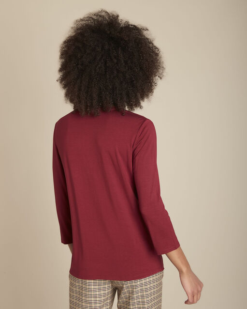 Blouse uit twee materialen met tunesische kraag genna bordeaux.