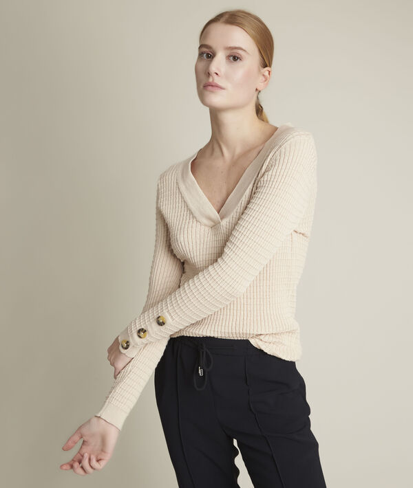 Pull beige en polyester recyclé Dolmen | 1-2-3 Pull beige en polyester recyclé Dolmen PhotoZ | 1-2-3