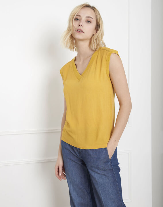 Gelbes T-Shirt im Material-Mix Vivace | 1-2-3 Gelbes T-Shirt im Material-Mix Vivace PhotoZ | 1-2-3