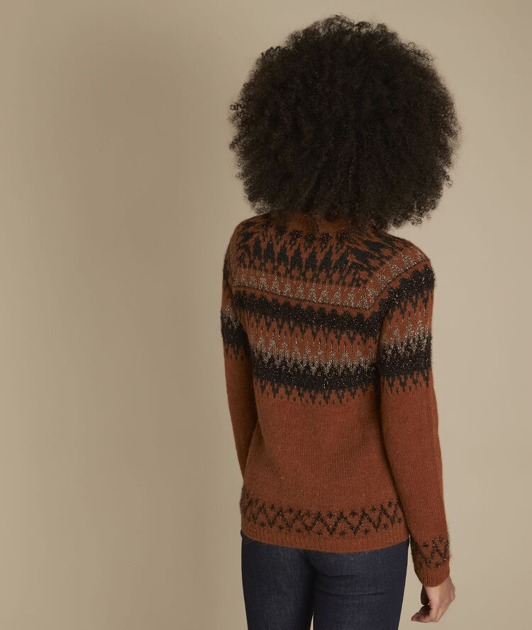Pull acajou jacquard fantaisie fera caramel.