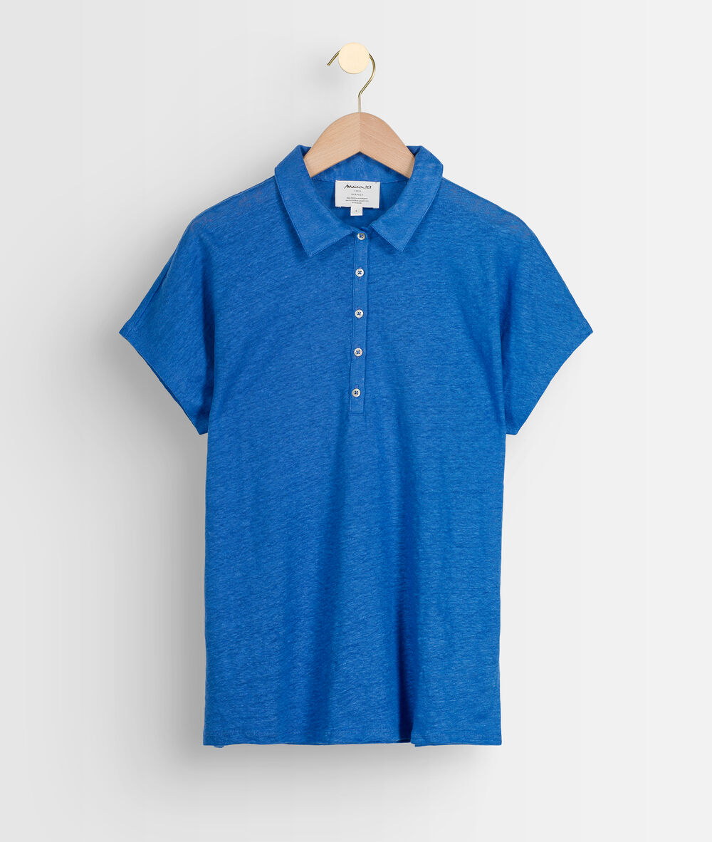 Top col polo myosotis en lin idoline myosotis.