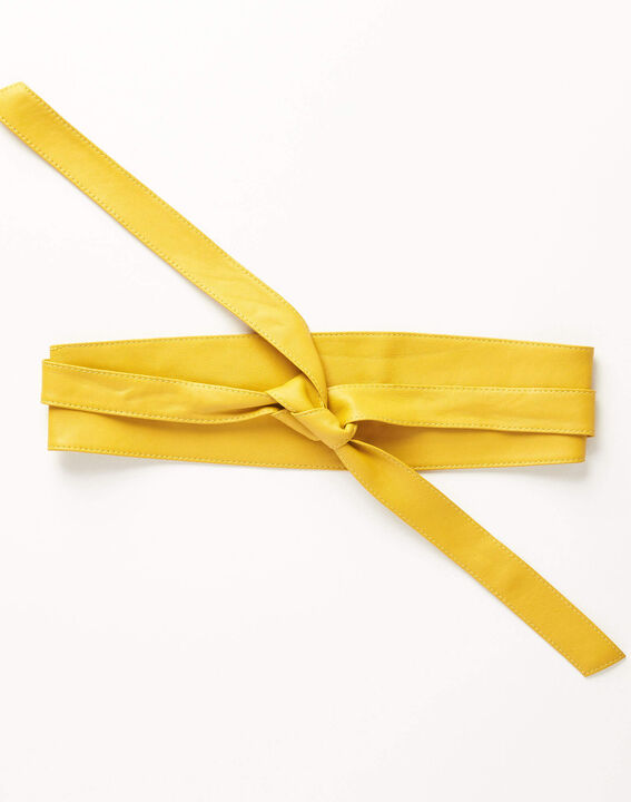 Ceinture large jaune en cuir à nouer Raul | 1-2-3 Ceinture large jaune en cuir à nouer Raul PhotoZ | 1-2-3
