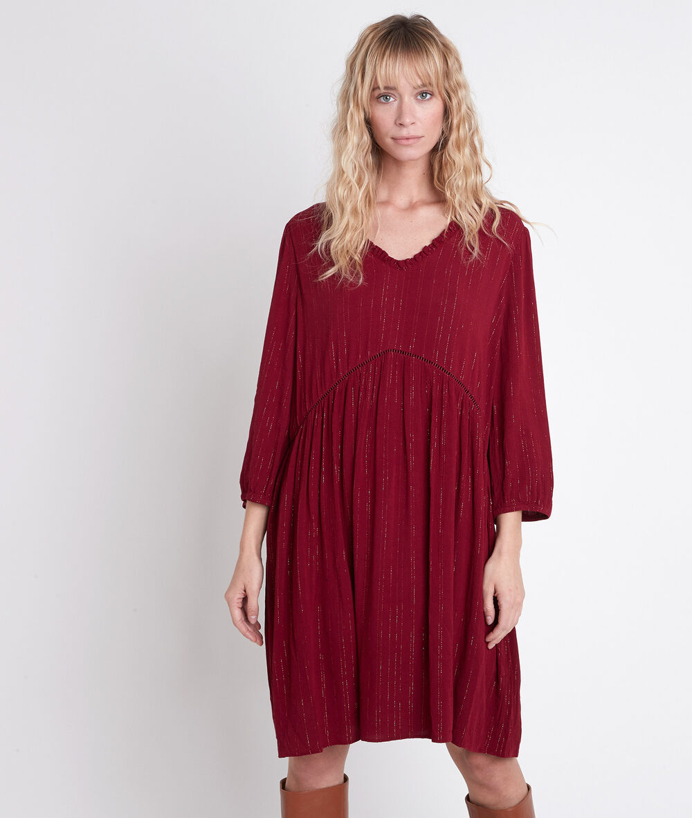 Robe rouge trap&egrave;ze en lurex larissa bourgogne.