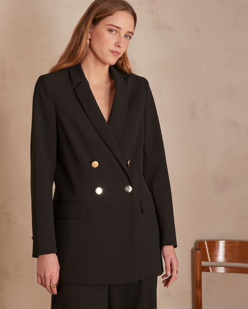 Veste noire longue crois&eacute;e microfibre florine noir.