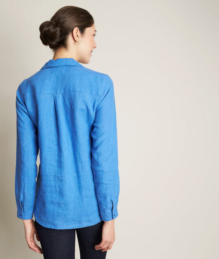 Chemise en lin bleue evolie cassis.