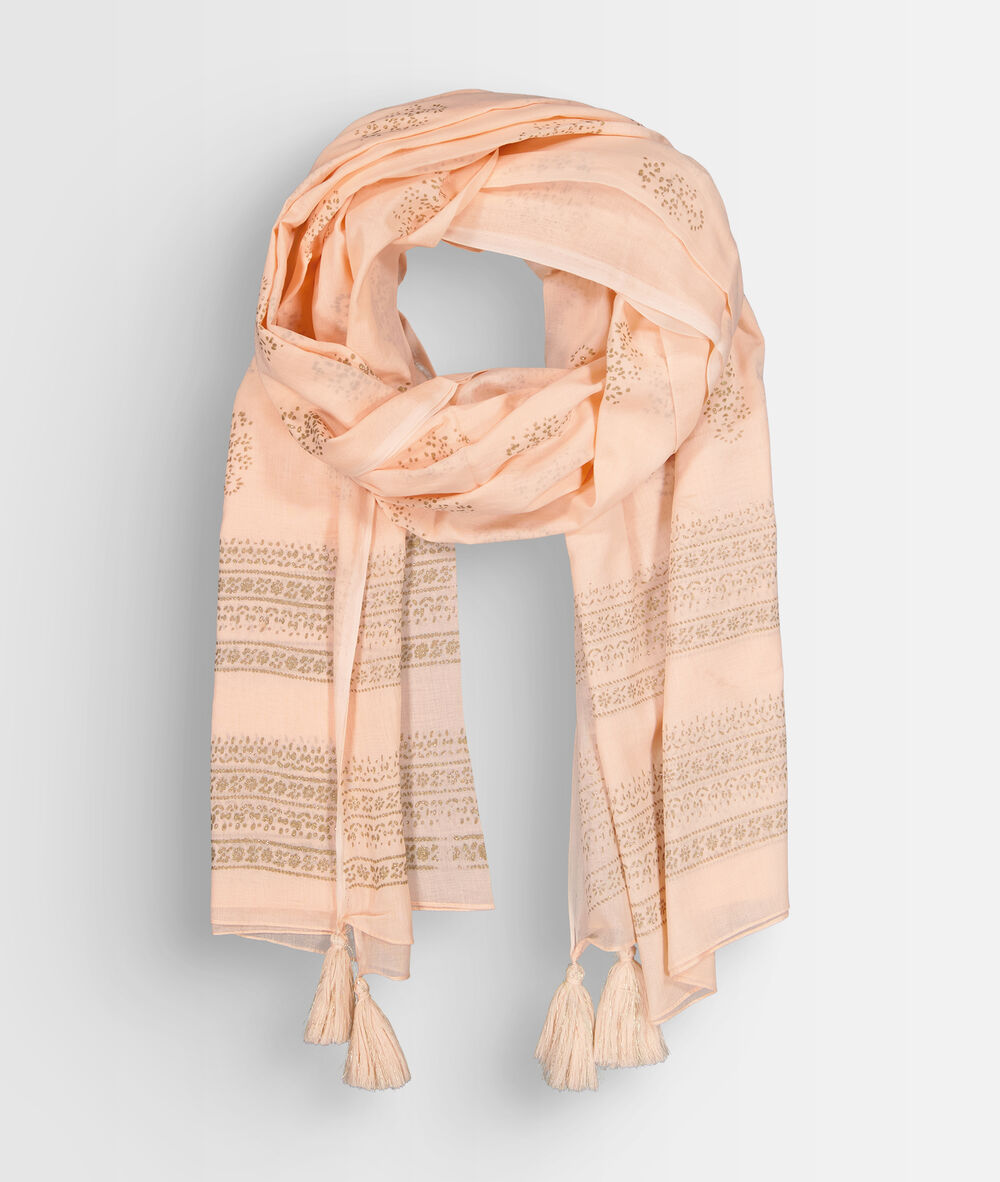 Foulard rose à franges bella peche.