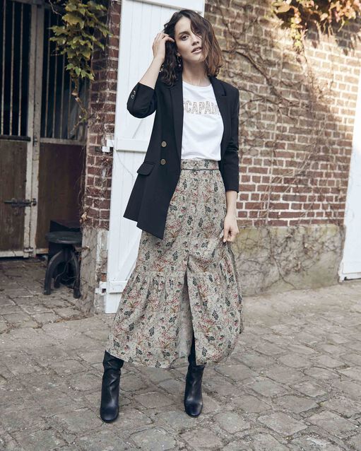 Grüner Rock mit Blumenprint ausgefallenes Schrägband Kaia (1) - Maison 123