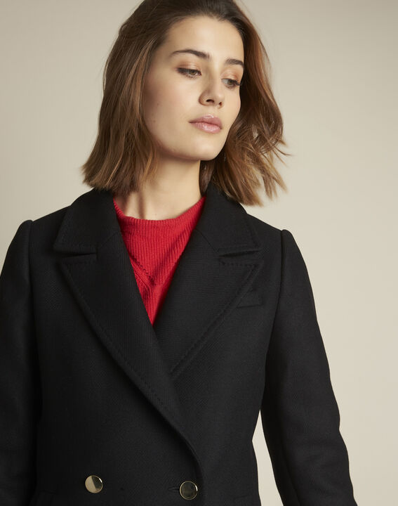 Manteau noir droit double boutonnage en laine Jeff | 1-2-3 Manteau noir droit double boutonnage en laine Jeff PhotoZ | 1-2-3
