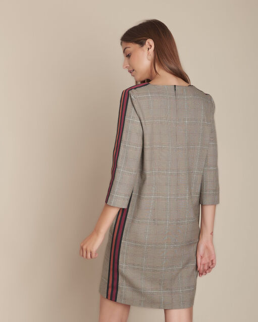 Robe droite imprimé prince de galles ina caramel.
