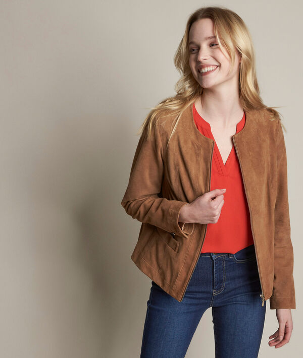 Veste en cuir velours camel Livia | 1-2-3 Veste en cuir velours camel Livia PhotoZ | 1-2-3