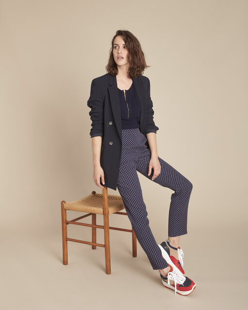 Marineblauwe sigaretbroek met stippenprint Garry (2) - Maison 123
