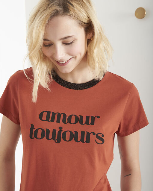 Tee-shirt acajou message poule sable.