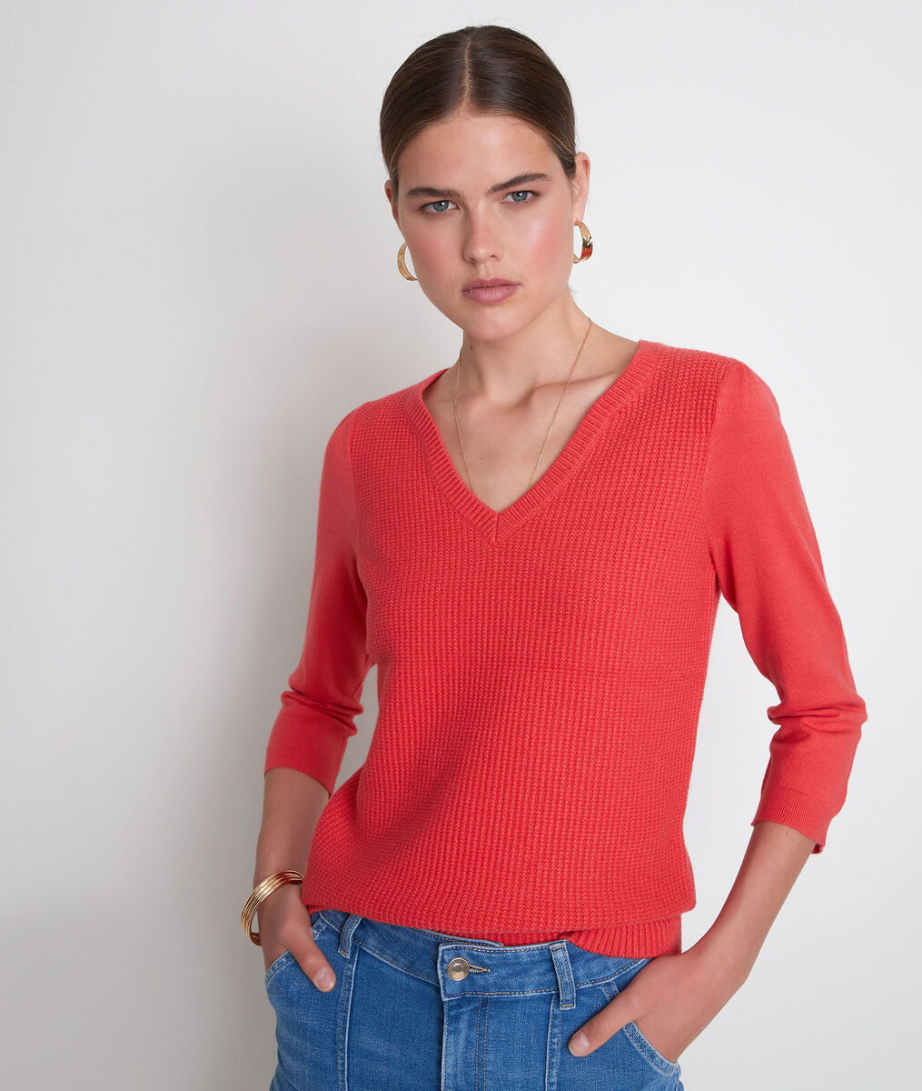 Rode trui van dubbel tricot Théa | 1-2-3 Rode trui van dubbel tricot Théa PhotoZ | 1-2-3