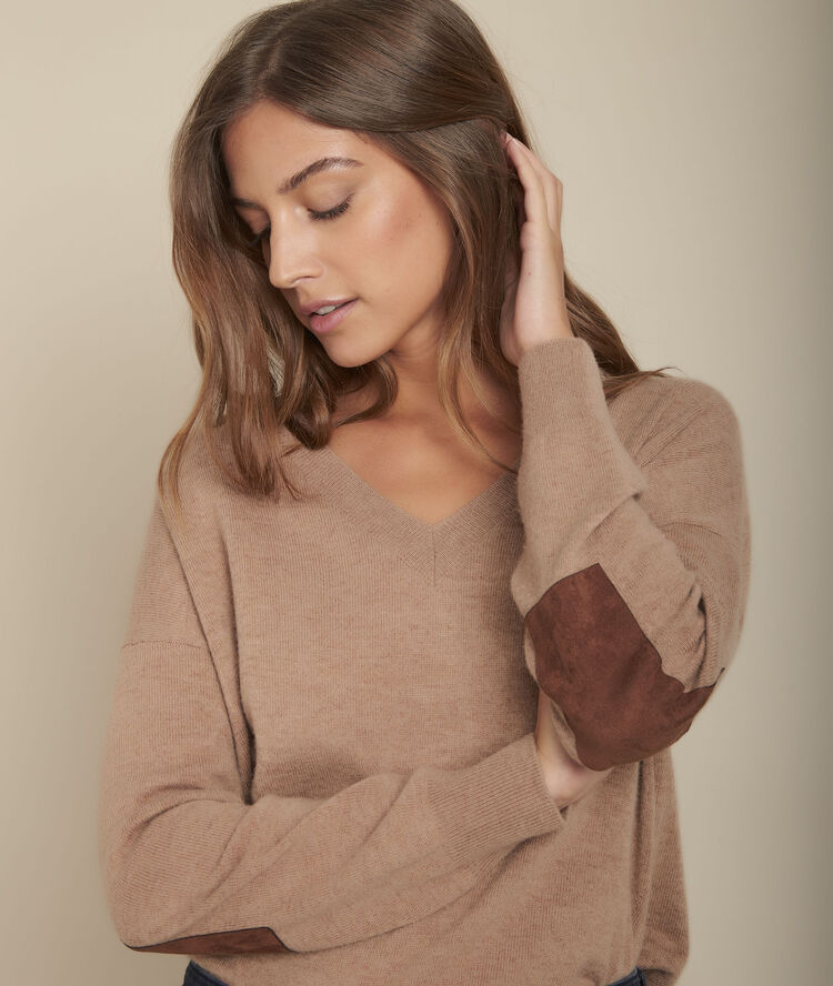 Pull en laine et cachemire havane figuier camel.