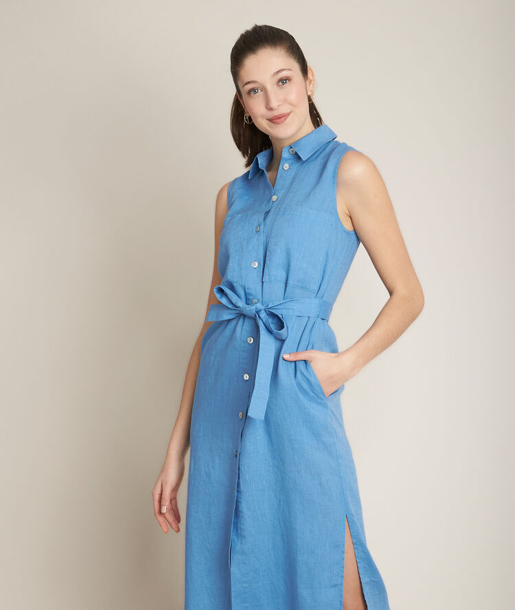 Robe en lin longue ceintur&eacute;e cyrielle lavande.