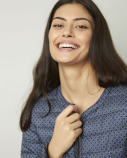 Doudoune bleu courte motifs fantaisie dyvana marine.