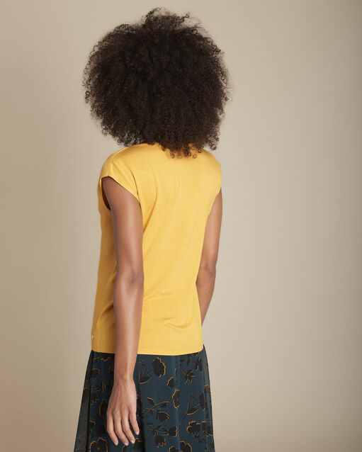 Blouse bimatière col v safran neptune soleil.
