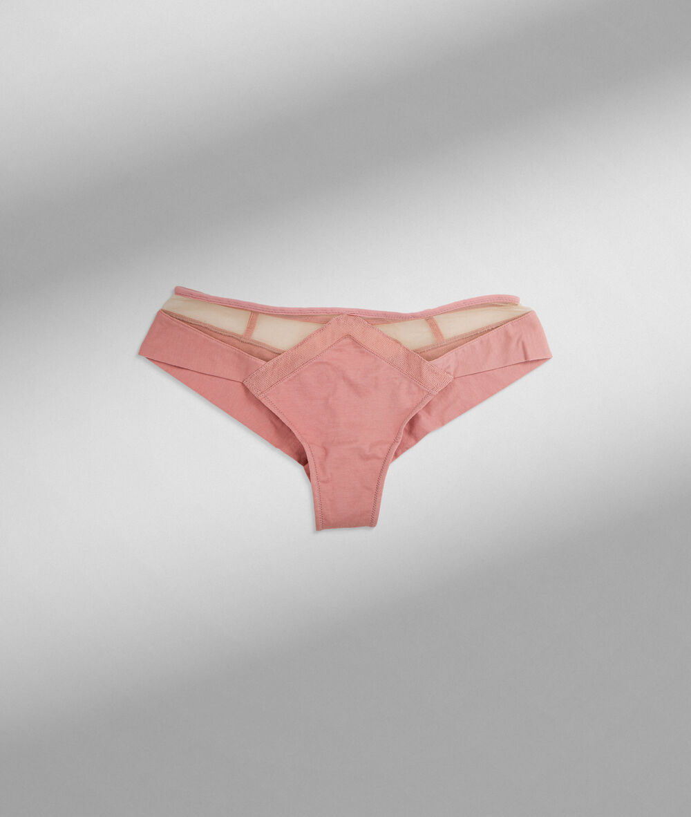 Tanga en tulle coton vieux rose rachel make up.