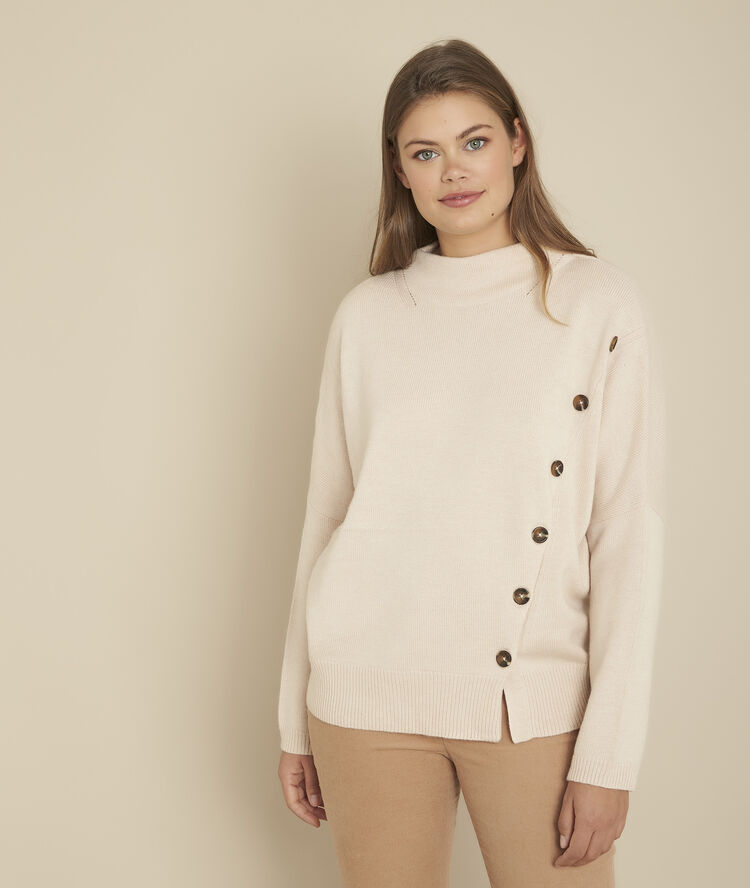 Pull laine détails boutons flèche ficelle.