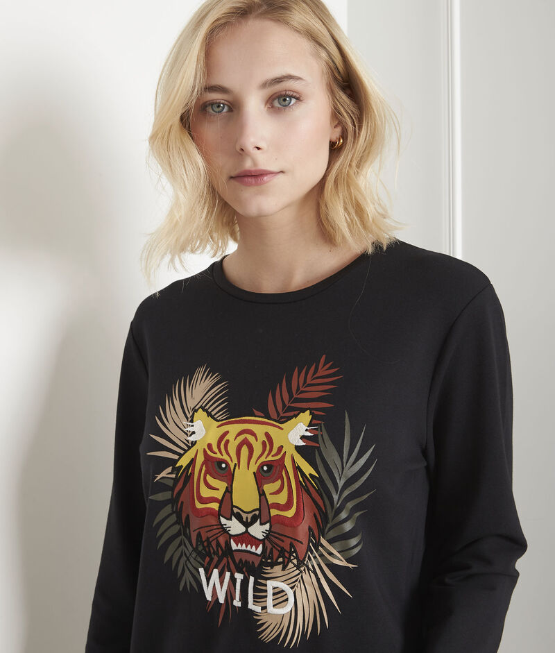 Schwarzes sweatshirt mit tiger-print planete schwarz.
