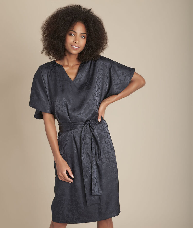 Jurk van jacquard met ceintuur romy marine.