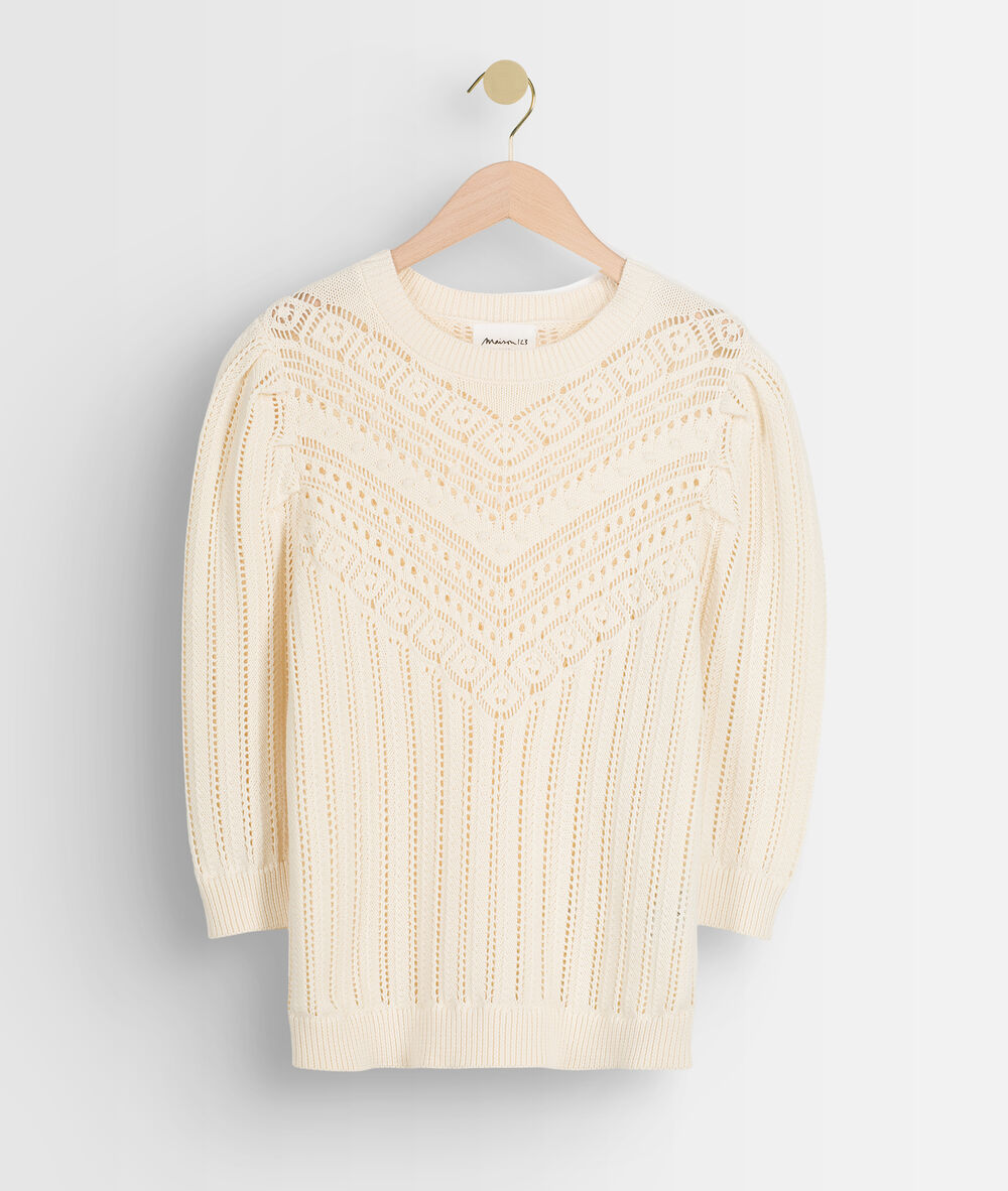 Pull en coton biologique beige ajouré alto naturel.