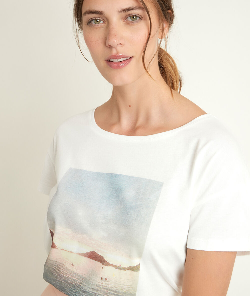 Tee-shirt imprimé dune ecru.
