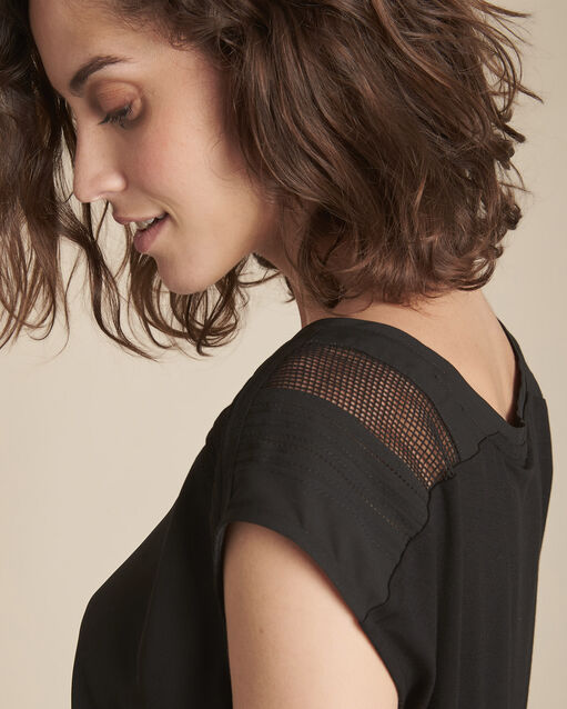 Top noir bimatière en dentelle maelia noir.