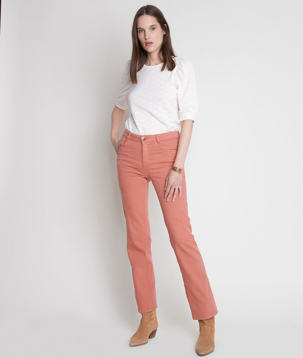 Jean droit et taille haute en denim pêche Fidji Surteint | 1-2-3 Jean droit et taille haute en denim pêche Fidji Surteint PhotoZ | 1-2-3