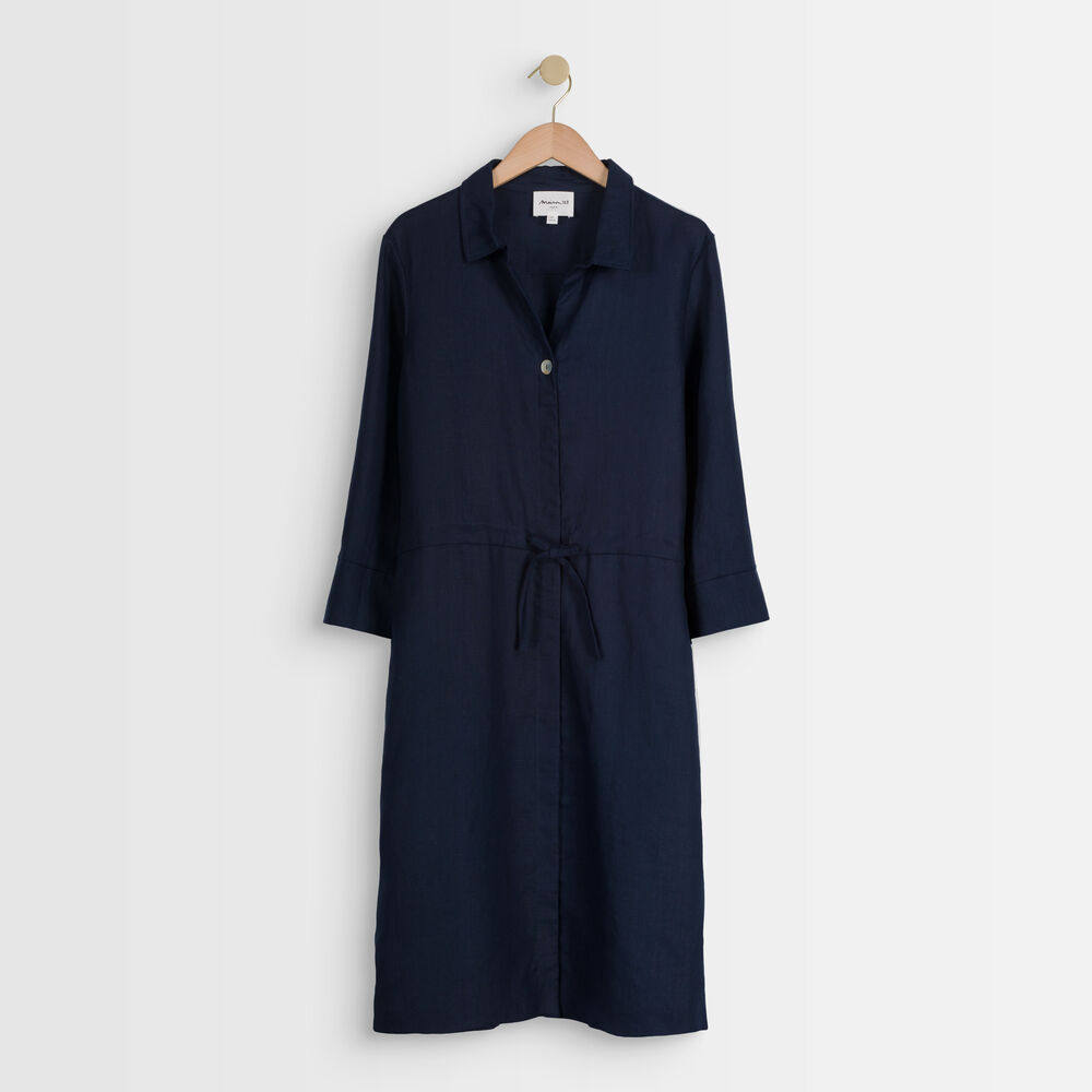 Robe chemise bleue en lin certifié luna encre.