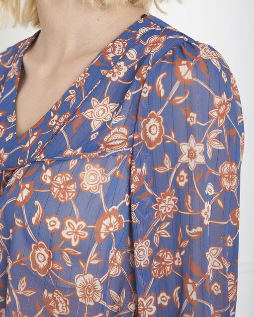 Blouse bleue imprimée vagues bleuet.